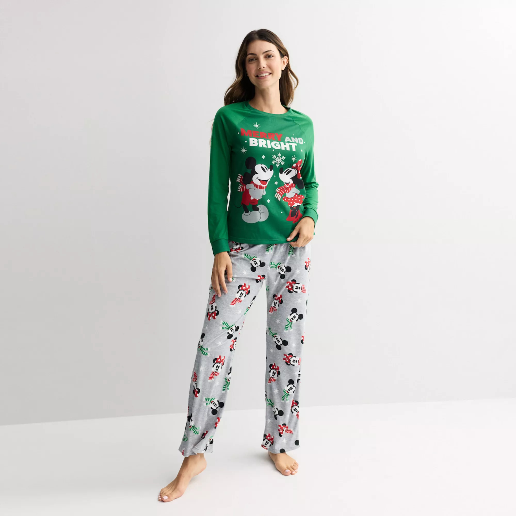 Women's Jammies For Your Families® Disney's Mickey & Minnie Mouse Merry And Bright Pajama Top & ... | Kohl's