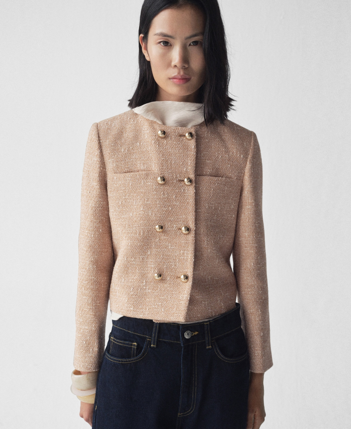 Mango Women's Double-Breasted Tweed Jacket - Medium Brown | Macy's