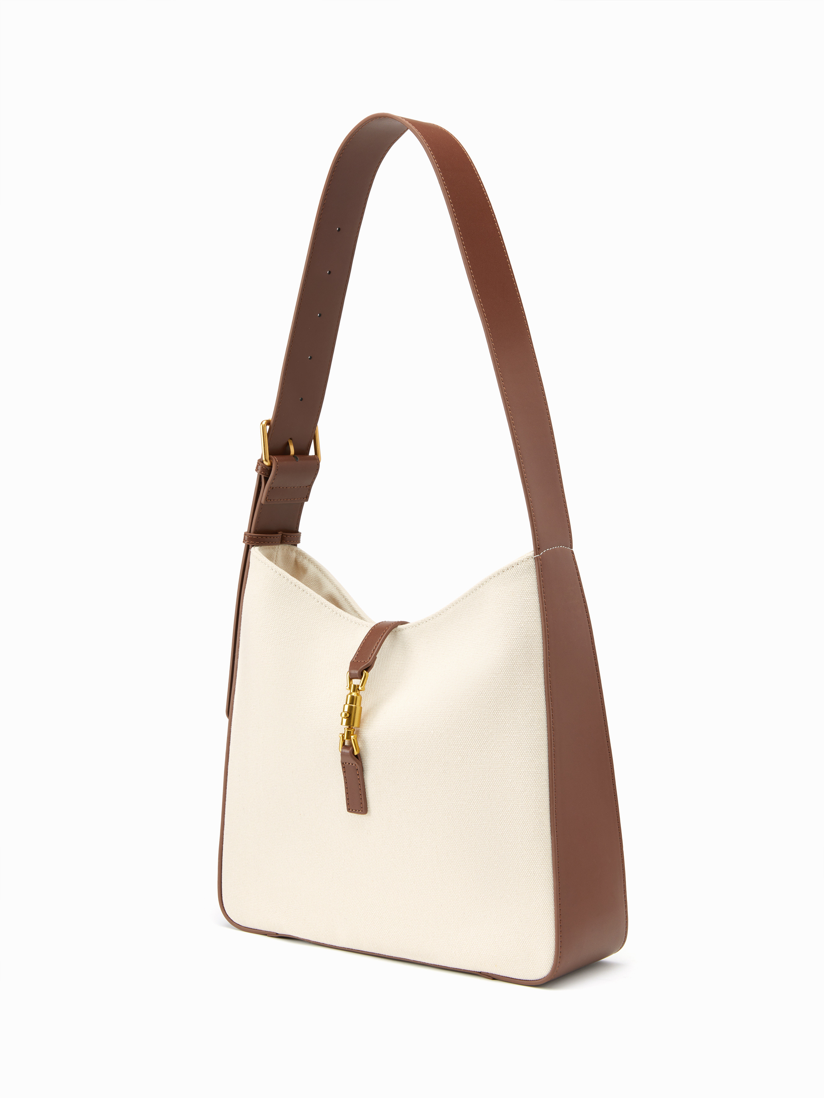 Woven Canvas TWO-TONE BUCKLE SHOULDER BAG For Daily Casual | Cider