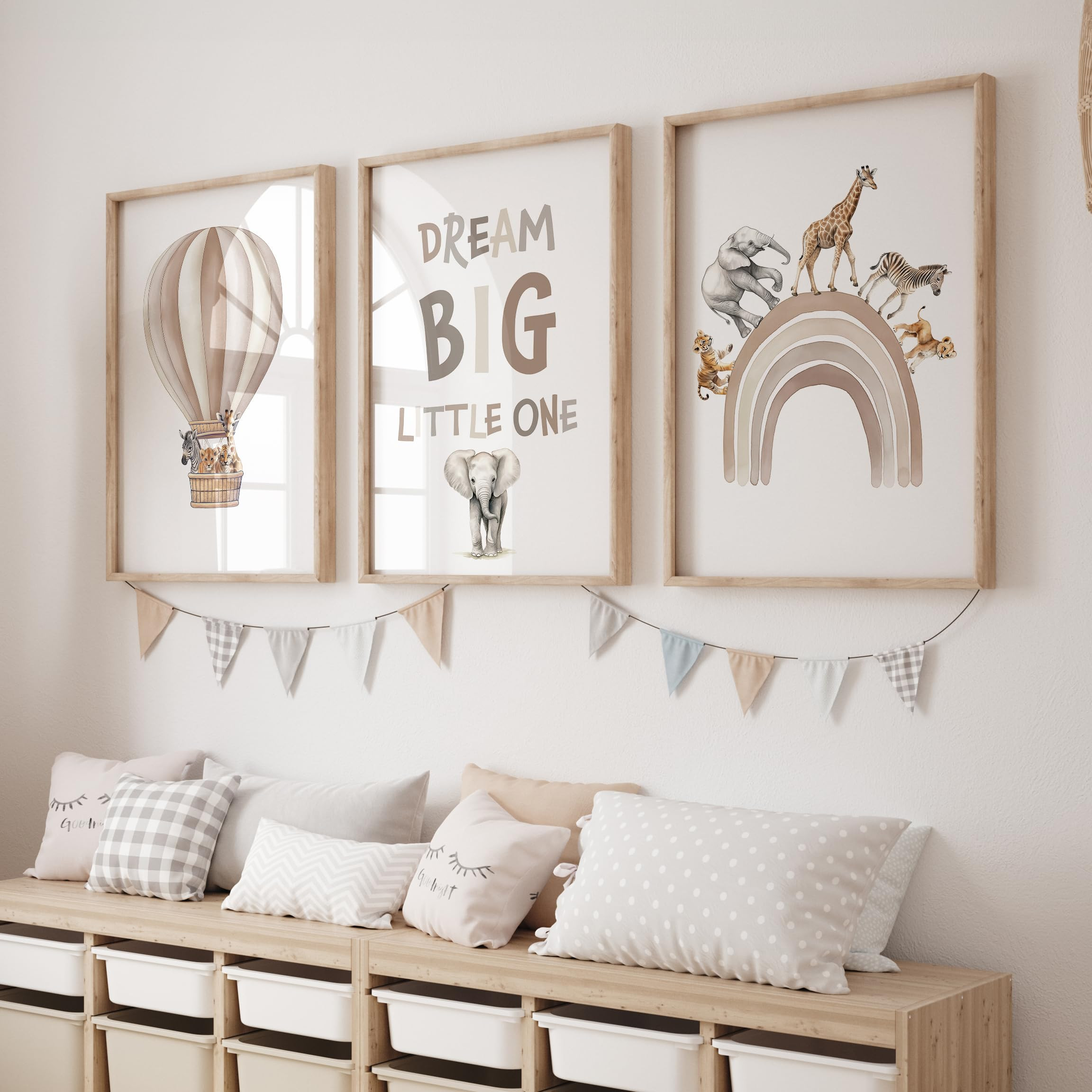 Rose Rowan Design Safari Animal Set of 3 Prints for Nursery, Rainbow Wall Art for Baby Bedroom, N... | Amazon (UK)