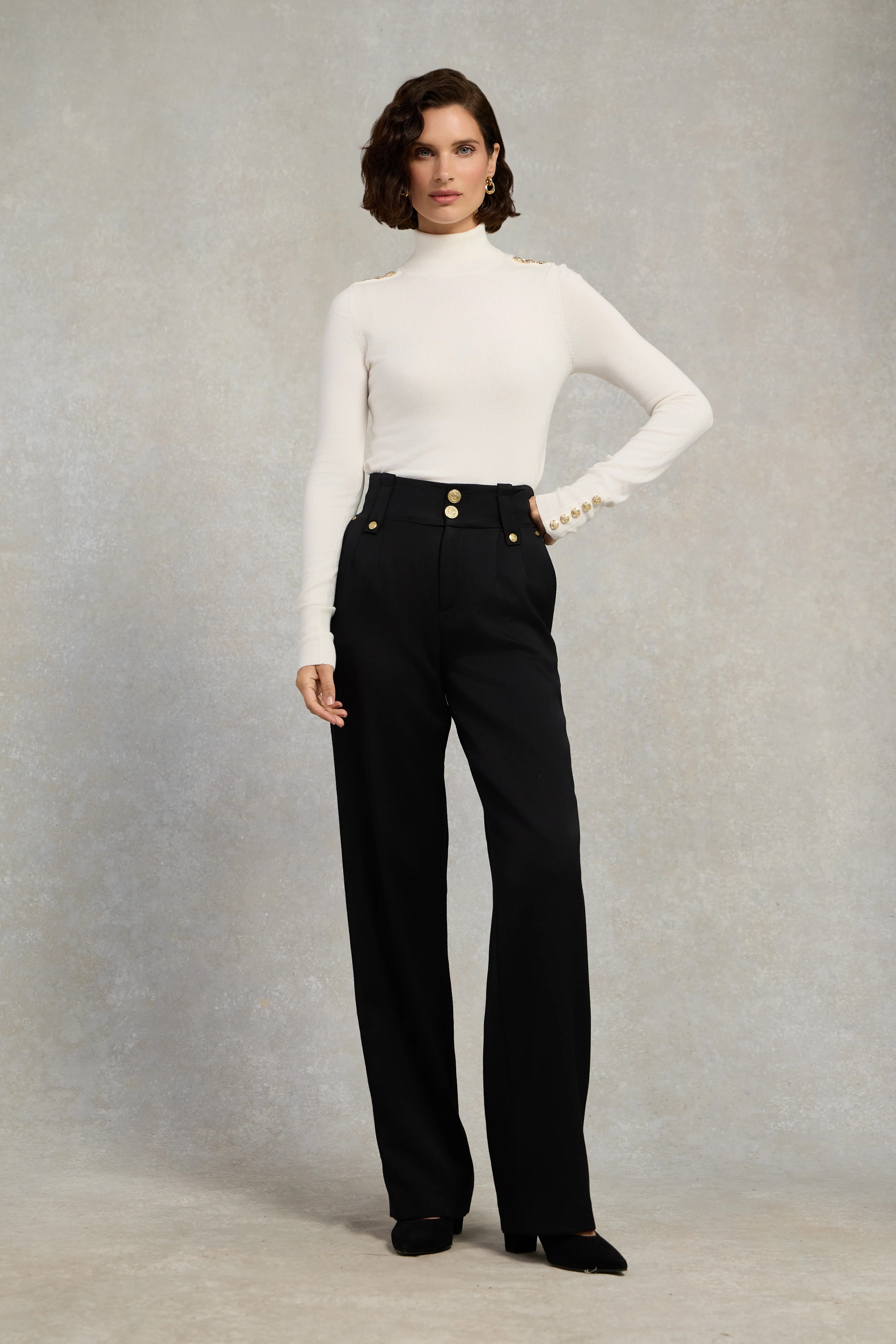 High Waisted Straight Trouser (Black Barathea) | Holland Cooper