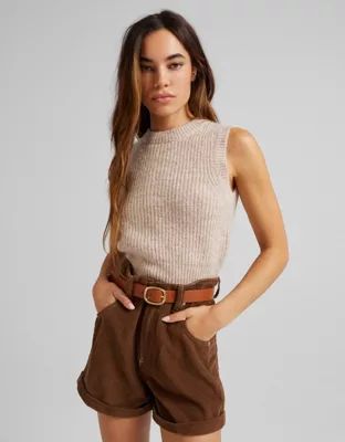 Bershka cropped knitted vest in camel | ASOS (Global)