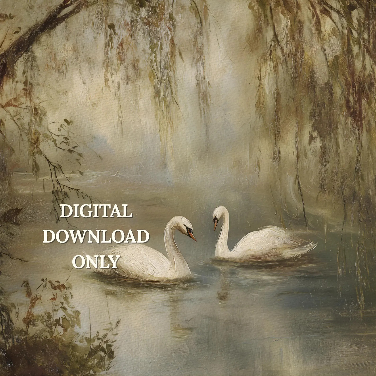 Vintage Swan Lake Art Print | Romantic Landscape Painting (Digital Download) | Etsy (US)