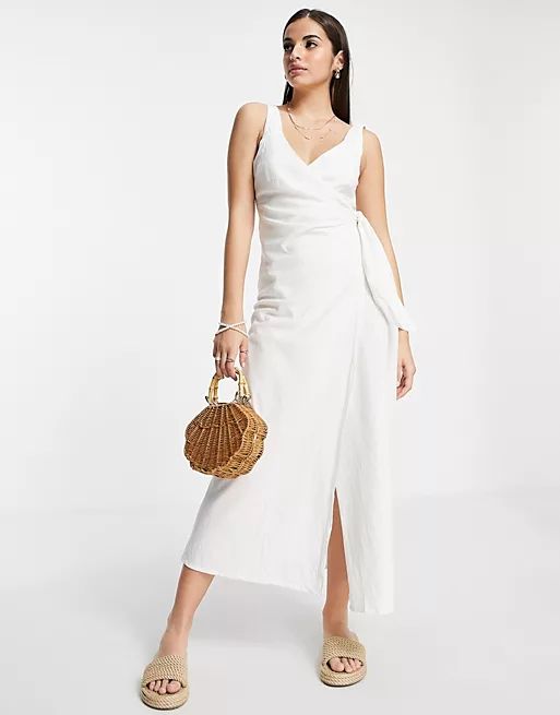 ASOS DESIGN linen wrap maxi dress in white | ASOS (Global)