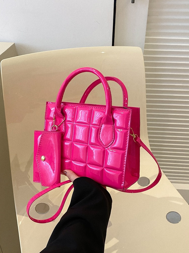 Neon Pink Geometric Embossed Square Bag With Coin Purse | SHEIN