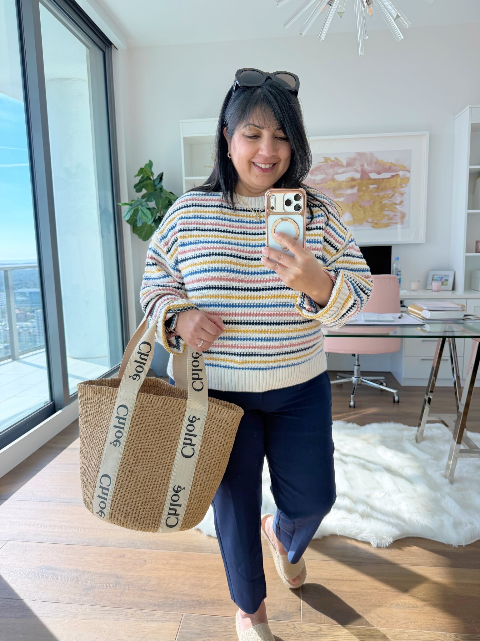 LOFT Sale! 40% off + an extra 25% off + free shipping! 

Loft colorful textured striped sweater size large petite. Athleta navy pants size 12 Petite. BEACH sandals. Chloe raffia tote bag. Prada sunglasses. 

Soring outfut idea, spring outfits, transition outfits, summer outfits, vacation outfits 

#LTKSaleAlert #LTKPetite #LTKMidsize