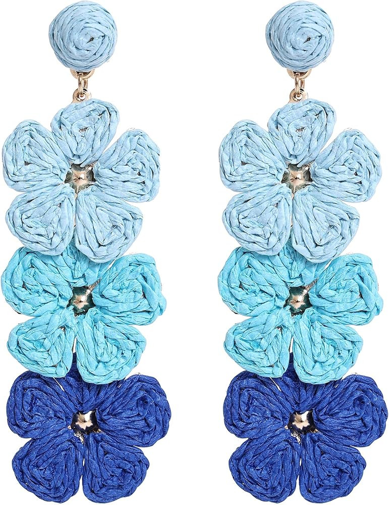 Raffia Flower Earrings For Women Dangling Statement Spring Summer Colorful Lightweight Straw Wrap... | Amazon (US)