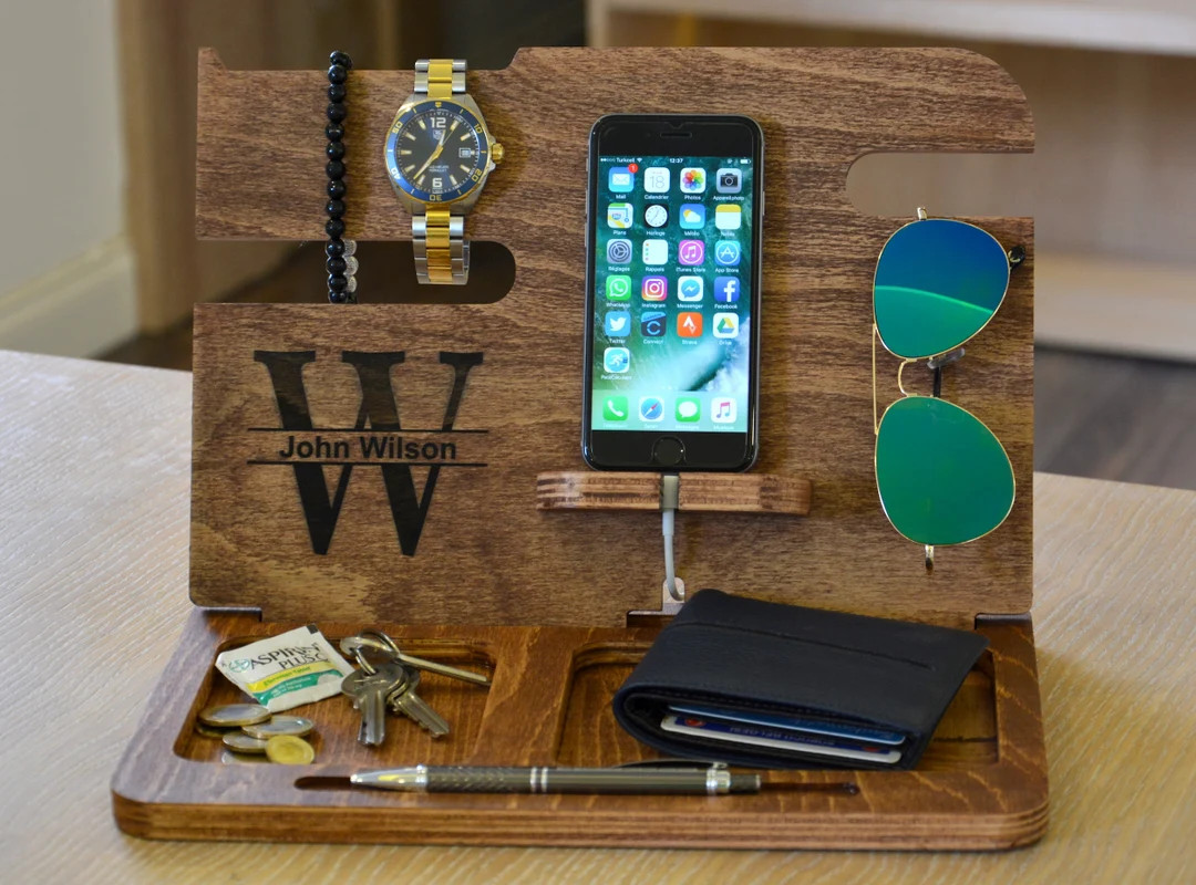Wooden Docking Station, Anniversary Gifts for Men, Gifts for him, Personalized Mens Gift, Mens An... | Etsy (US)