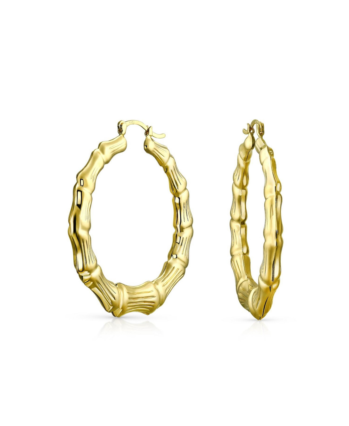 Bling Jewelry Light Weight Hollow Big Bamboo Hoop Earrings Gold Plated Brass Diameter 2 Inch - Gold-tone | Macy's