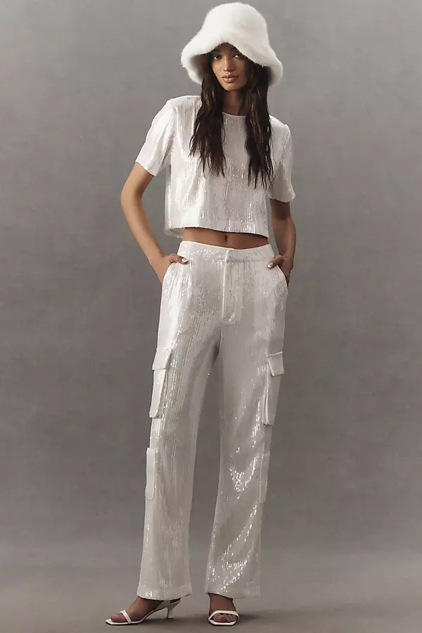 Endless Rose Sequin Low-Rise Wide-Leg Cargo Pants | Anthropologie (US)