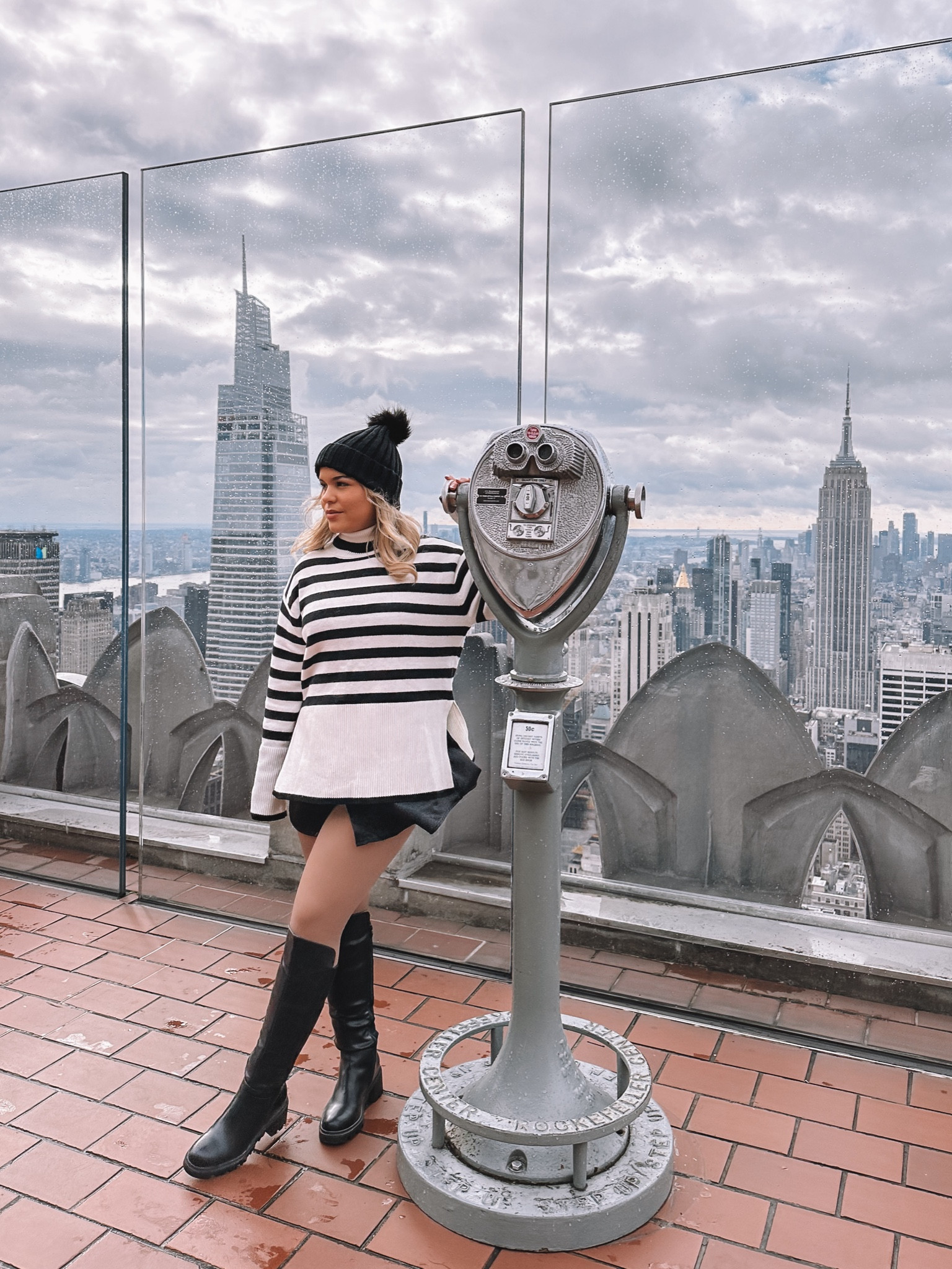 Striped sweater dress outfit and knee high boots 🏙️
.
.
.
Strip turtleneck sweater, shirt dress, winter boots, winter outfit ideas, New York outfits, New York winter wear, black boots, thermal leggings 

#LTKshoecrush #LTKHoliday #LTKSeasonal