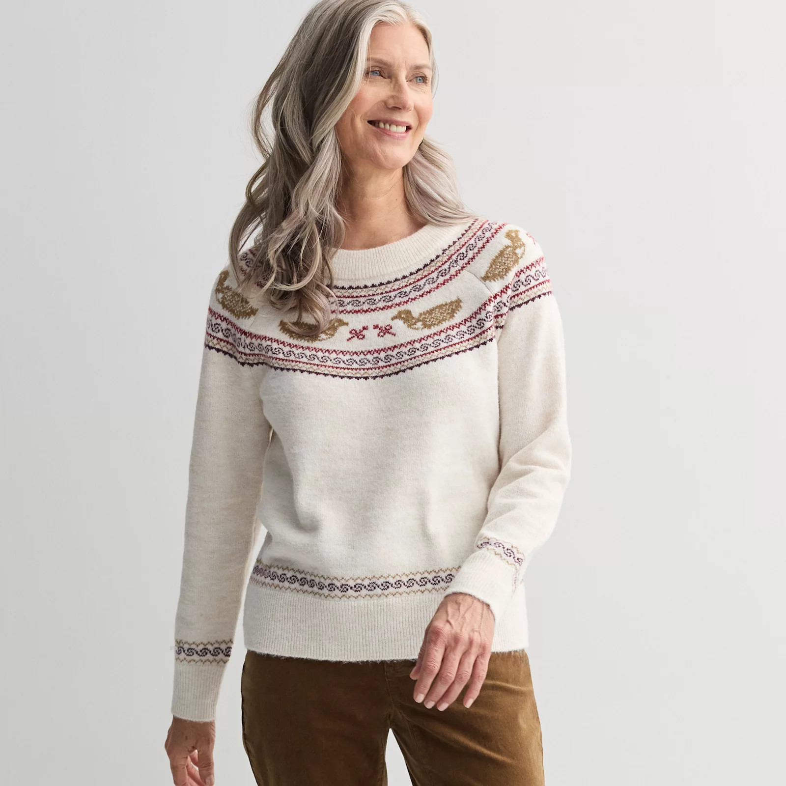 Women's Croft & Barrow® Loon Ringer Fair Isle Pullover Sweater, Size: Medium, Ivory Duck Fairisle | Kohl's