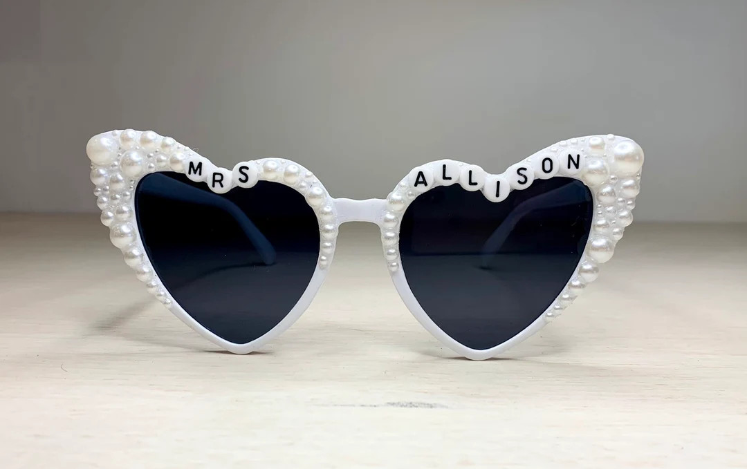Custom Bride Heart Shaped Sunglasses Embellished With Pearls - Etsy | Etsy (US)