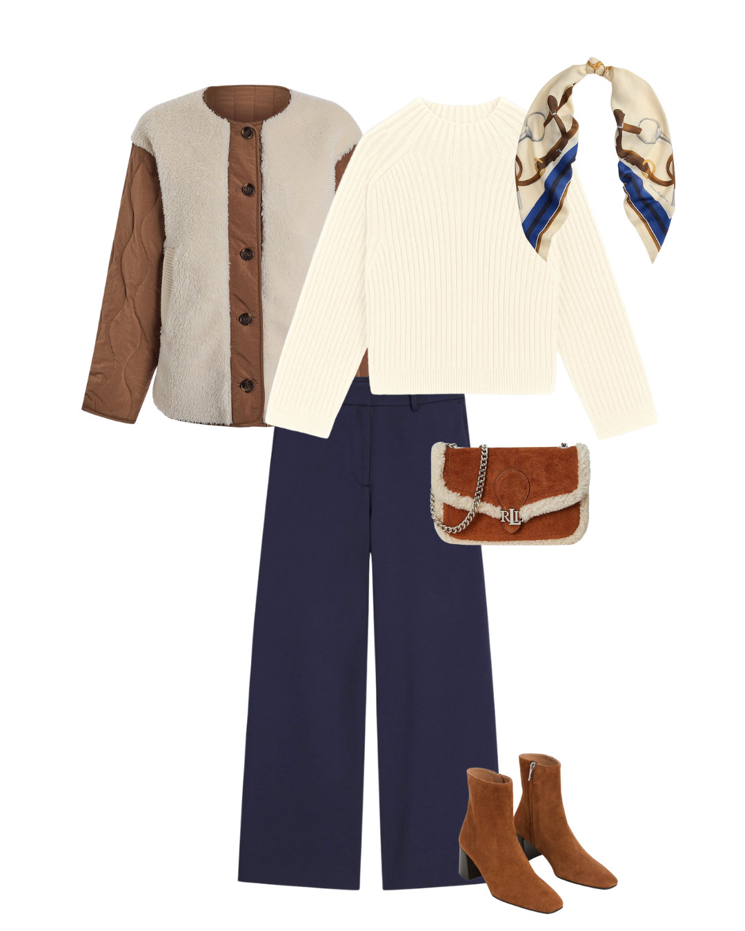 How to wear winter white - casual - choose a sweater in winter white to bring light up to the face. Pair with tan accessories, cream and tan fleecy jacket and navy trousers 

 #LTKuk #LTKover50style #LTKstyletip