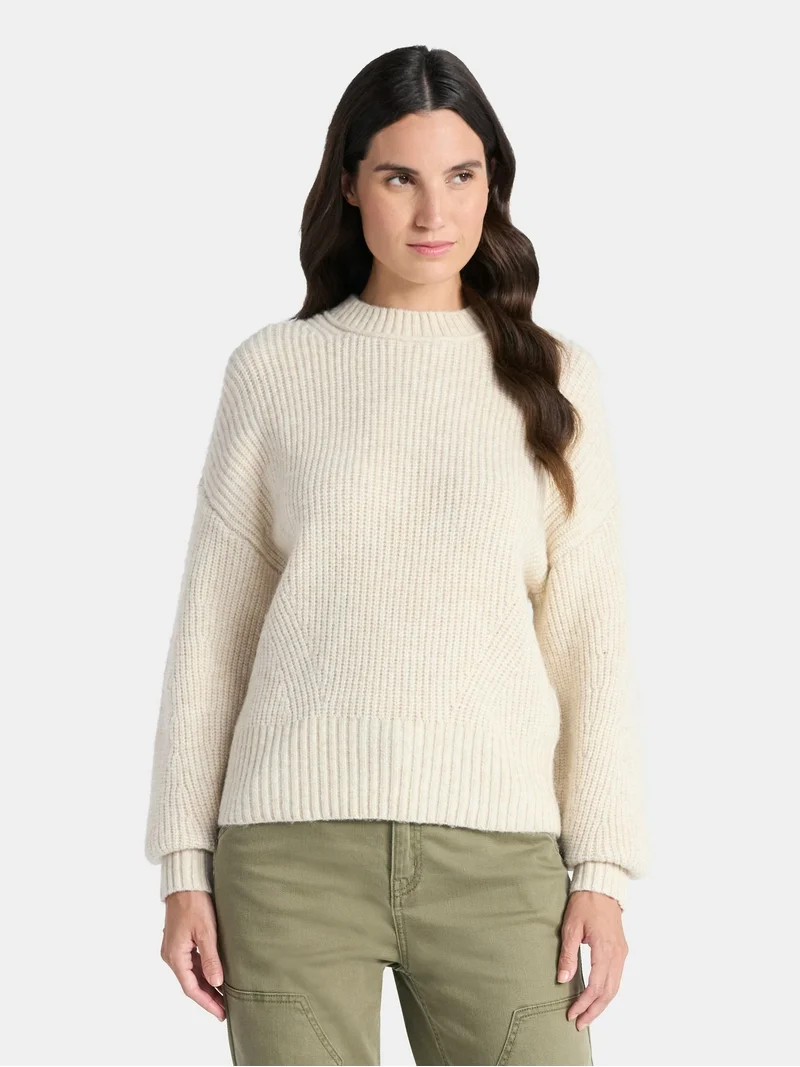 Time and Tru Women's Shaker Stitch Mock Neck Sweater, Midweight, Sizes XS-XXXL | Walmart (US)