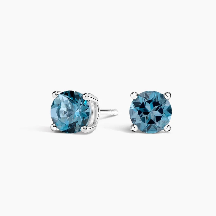 Silver Solitaire London Blue Topaz Stud Earrings | Brilliant Earth