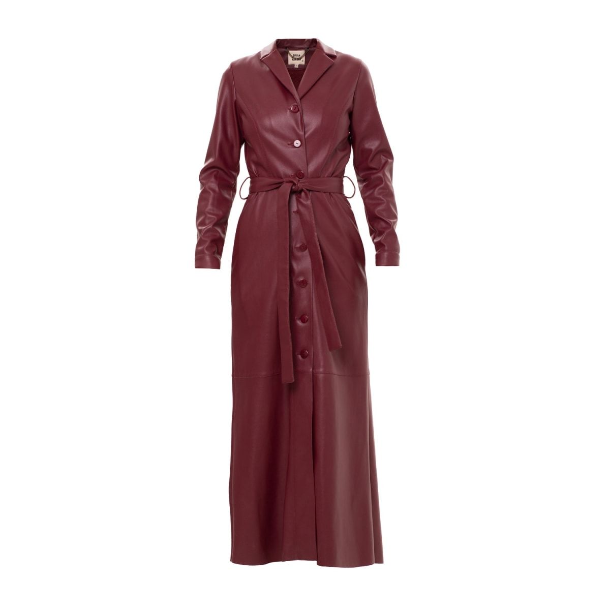 Burgundy Long Button-Up Eco-Leather Trench | Wolf & Badger (US)