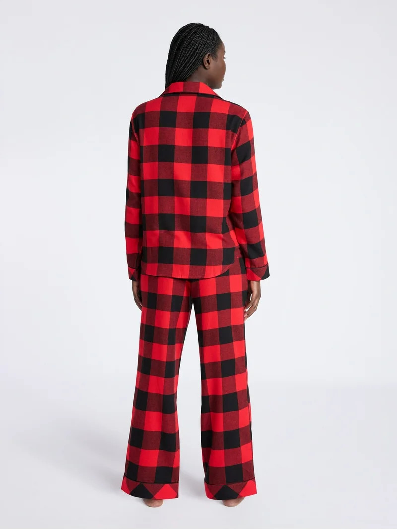 Joyspun Women's Long Sleeve Flannel Sleep Top and Pants Pajama Set, 2-Piece, Sizes XS-3X | Walmart (US)