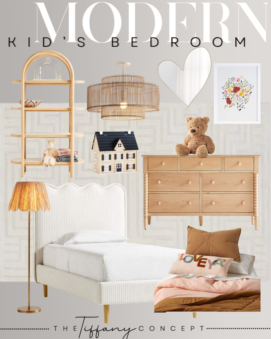 The perfect modern kids bedroom! I love soft and warm colors to keep her room feeling cozy.  
.
.
.
#modernkid #kidsbedroom #twinbed #heartmirror #bookshelf #teddybear #modernhome #kidshomedecor

#LTKhome #LTKkids #LTKfamily