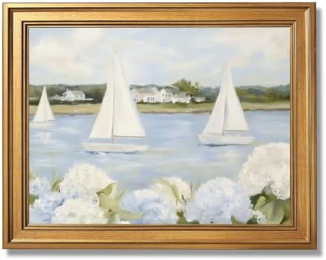 Licpach Grandmillennial Preppy Coastal Wall Art Nautical Sailboat Blue White Floral Canvas Print ... | Amazon (US)