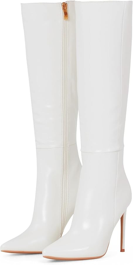 Elisabet Tang 4 inch Women's Knee High Long Boots, Stiletto Tall Pointed Toe Heeled Boot Leather ... | Amazon (US)