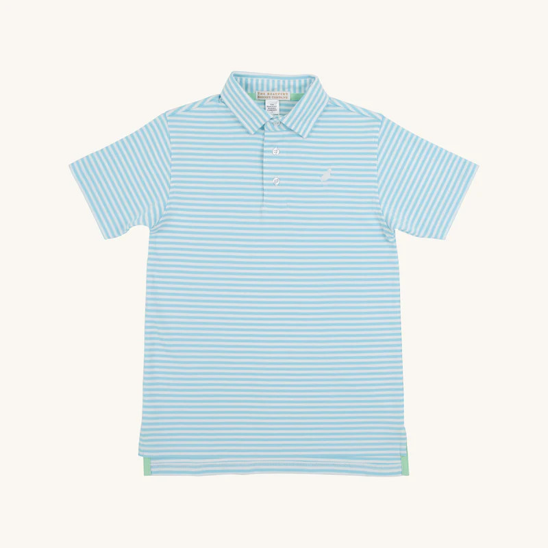 Prim & Proper Polo - Lake Claire Lines with Wood Boat Blue Stork | The Beaufort Bonnet Company
