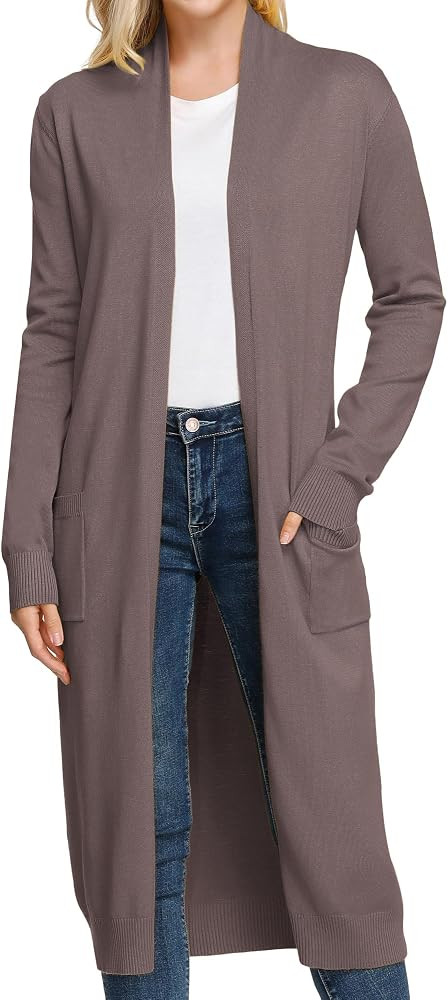 GRACE KARIN Essential Solid Open Front Maxi Long Knitted Cardigan Sweater for Women | Amazon (US)