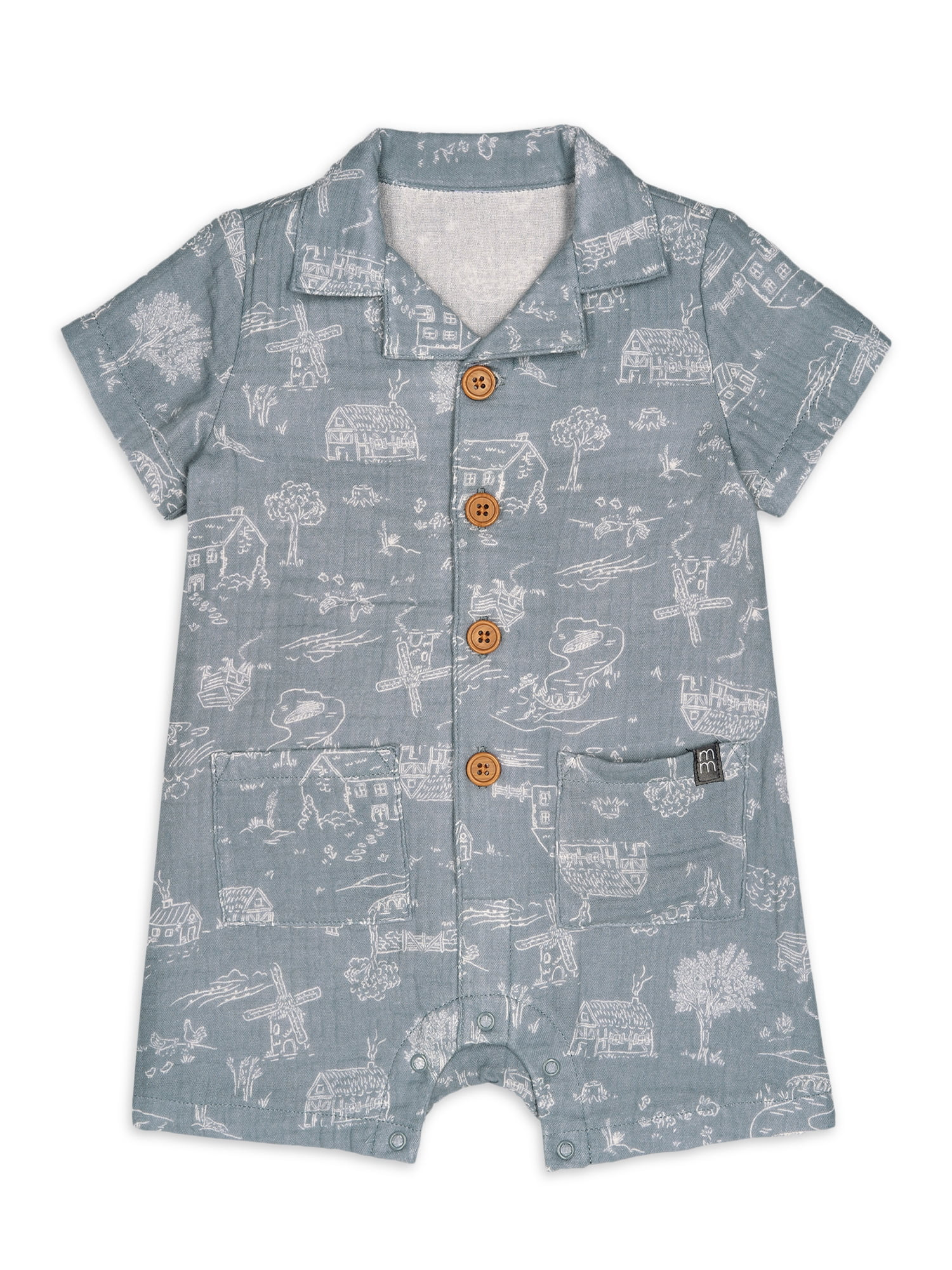 Modern Moments by Gerber Baby Boy Short Sleeve Collared Romper, Sizes 0/3 Months - 24 Months | Walmart (US)