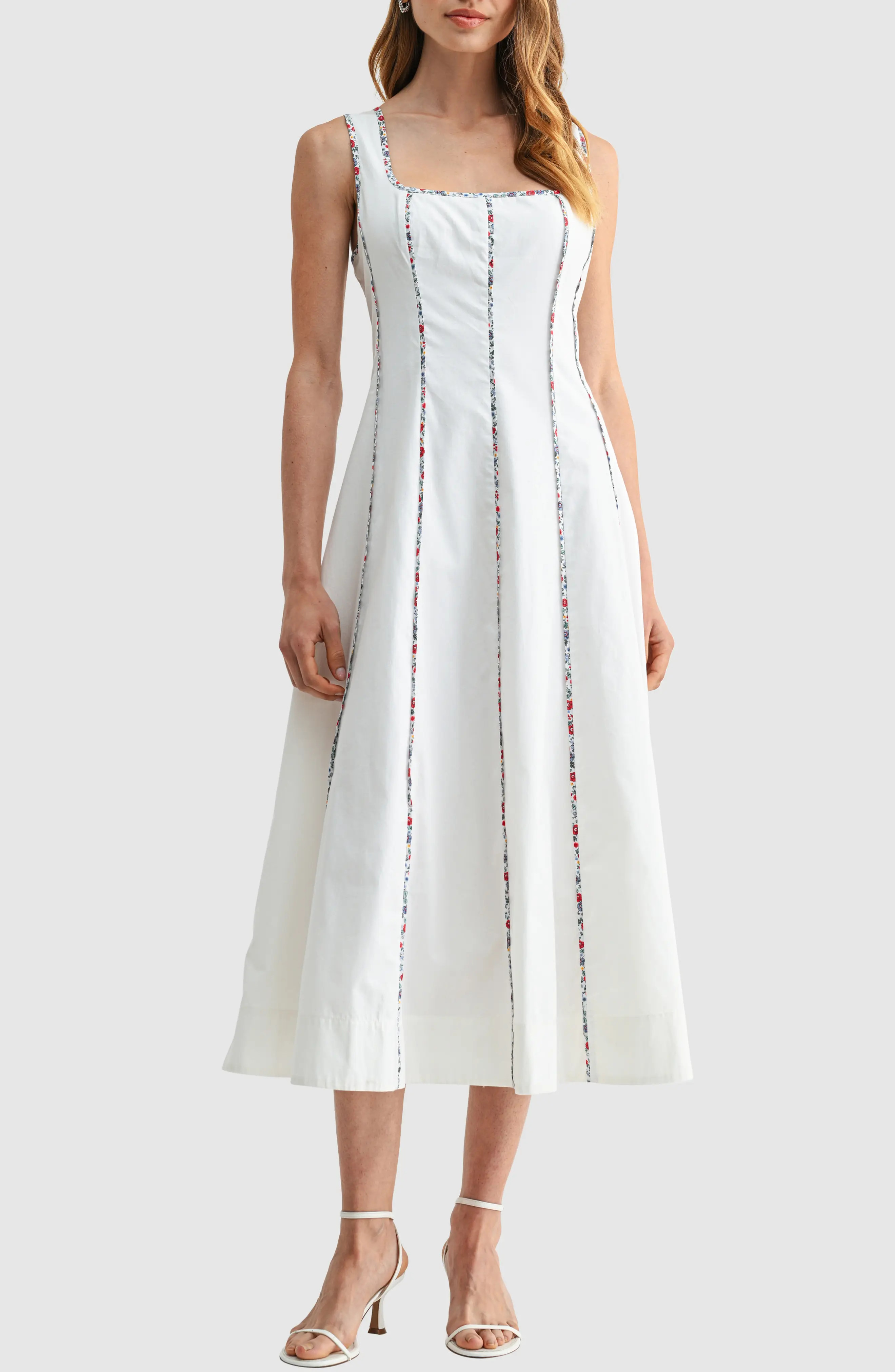 Mila Mae Floral Piping Sleeveless Fit & Flare Midi Dress (Women) | Nordstrom | Nordstrom