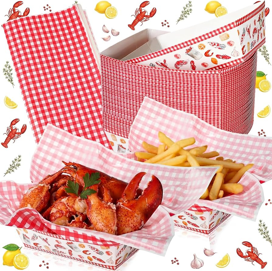 Geosar 50 Set Crawfish Boil Party Supplies Lobster Decor Disposable Paper Food Trays Bulk 50 Food... | Amazon (US)