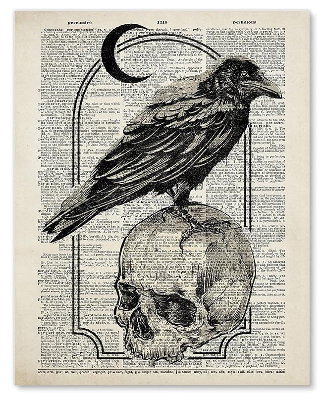 Edgar Allan Poe Wall Art Decor - Skull and Raven Goth Dictionary Style Print - Edgy Grunge Aesthe... | Amazon (US)