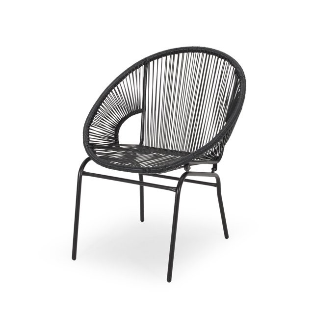 Noble House Nusa Outdoor Faux Rattan/Iron Metal Club Chair in Black (Set of 2) | Walmart (US)