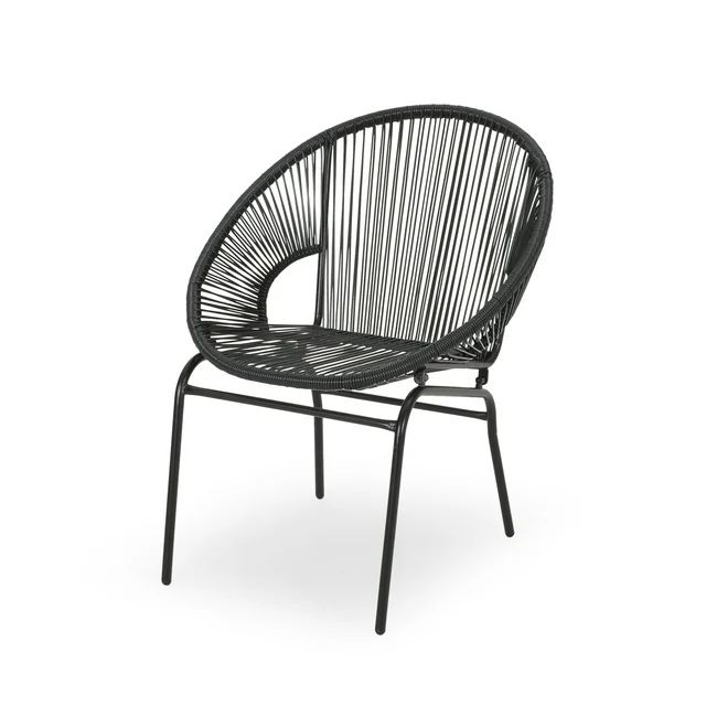 Noble House Nusa Outdoor Faux Rattan/Iron Metal Club Chair in Black (Set of 2) | Walmart (US)
