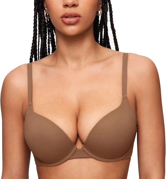 INLYRIC Women's Push Up Bra Tshirt Demi Supportive Bras Underwire Plunge Padded Comfortable Inbar... | Amazon (US)
