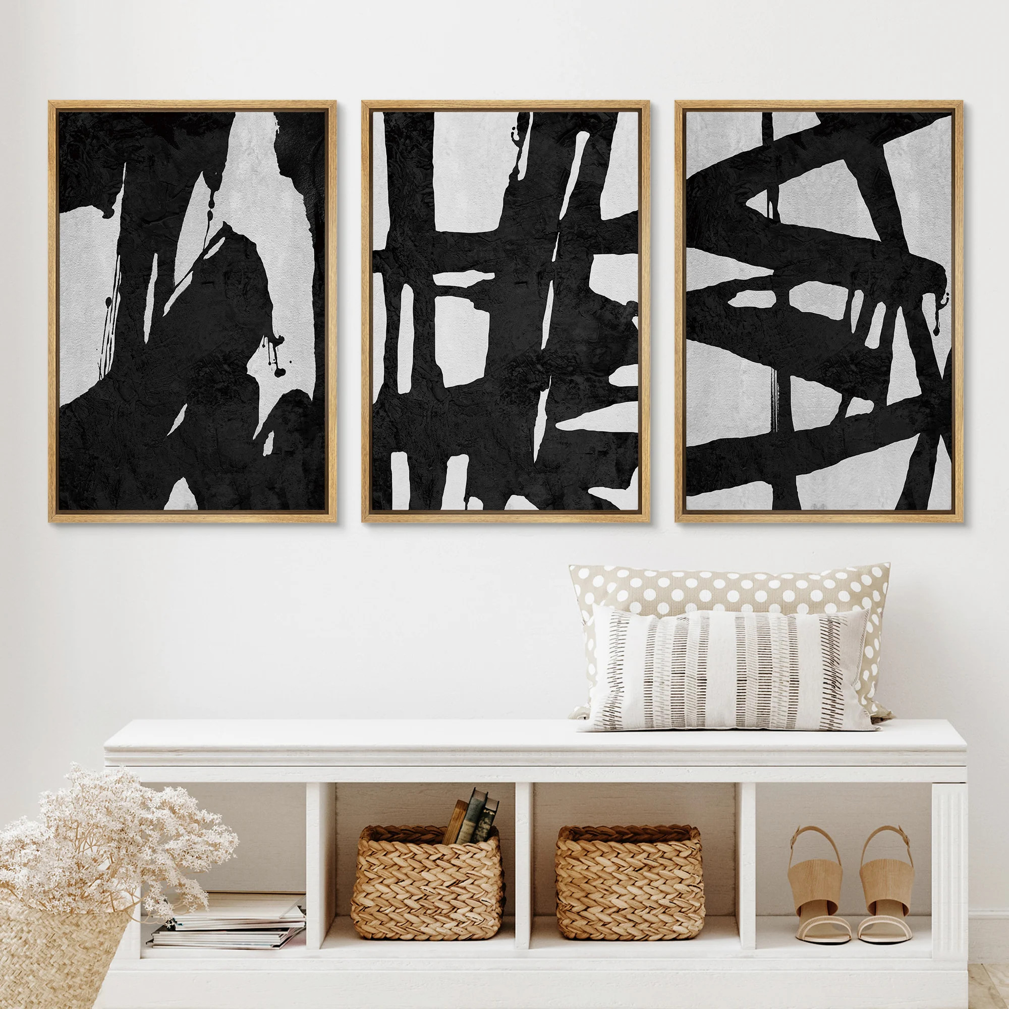 IDEA4WALL BAW "Black And White Grey Paint Strokes Abstract Modern Contemporary Framed Canvas Prin... | Wayfair North America