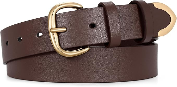 JASGOOD Women Leather Belt for Jeans Pants Gold Buckle Lady Casual Dress Waist Belt | Amazon (US)