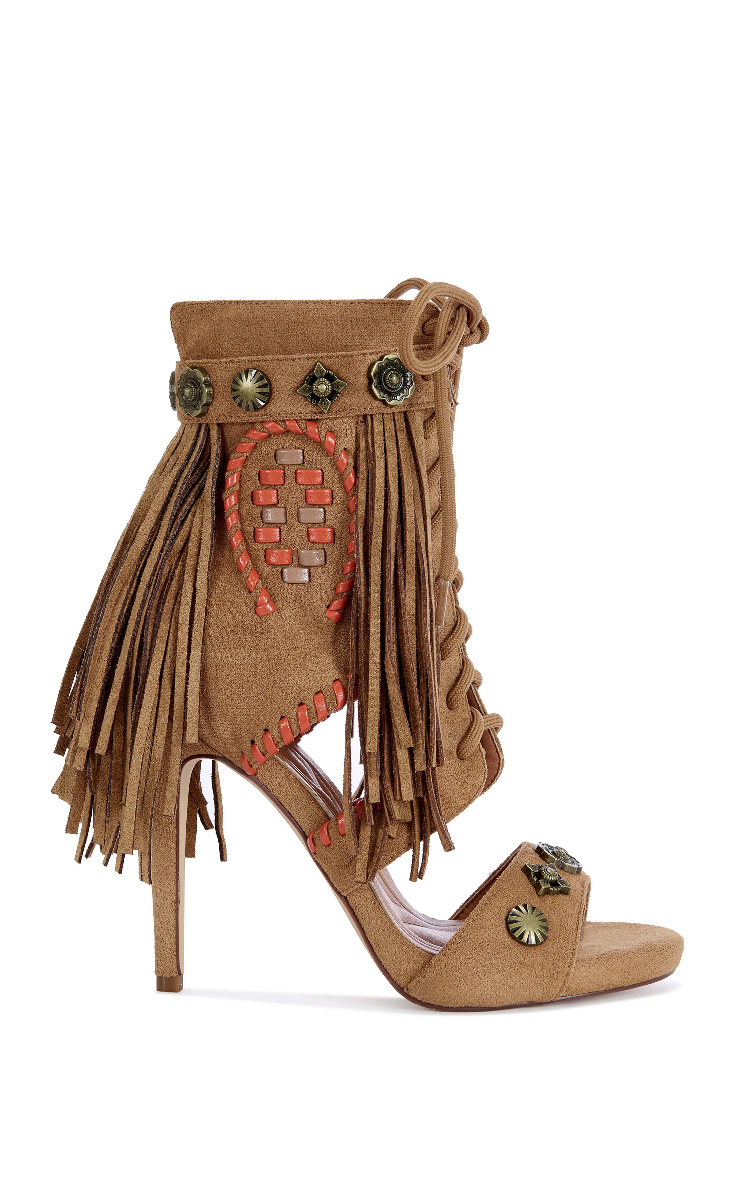 SALGADO-TAN FRINGE STILETTO SANDAL BOOTIE | Azalea Wang