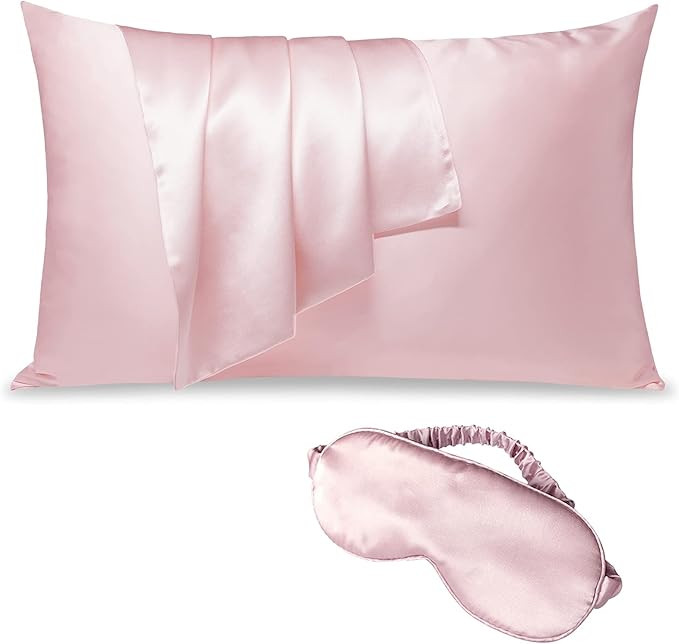 LULUSIK Silk Pillowcase and Sleep Mask Set, Pink, Pack of 2 | Amazon (US)