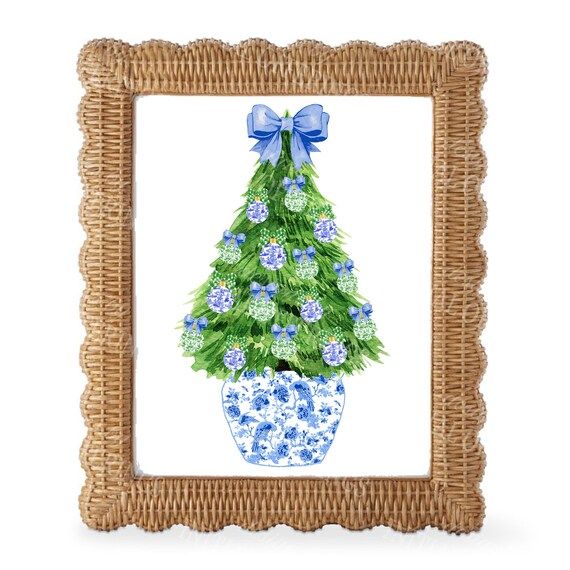 Christmas Tree in Blue and White Chinoiserie Planter Print  | Etsy | Etsy (US)