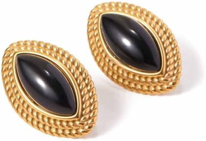 Gold Chunky Statement Earrings for Women， Black onyx Vintage Earrings | Amazon (US)