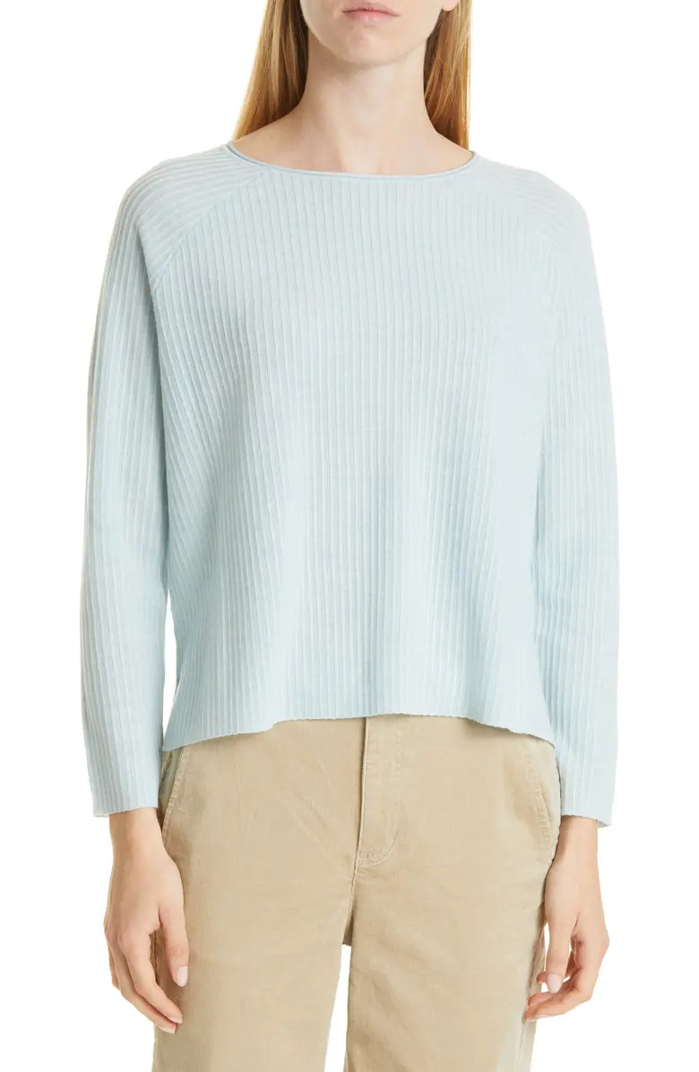 Eileen Fisher Boat Neck Raglan Sleeve Merino Wool Rib Sweater | Nordstrom | Nordstrom