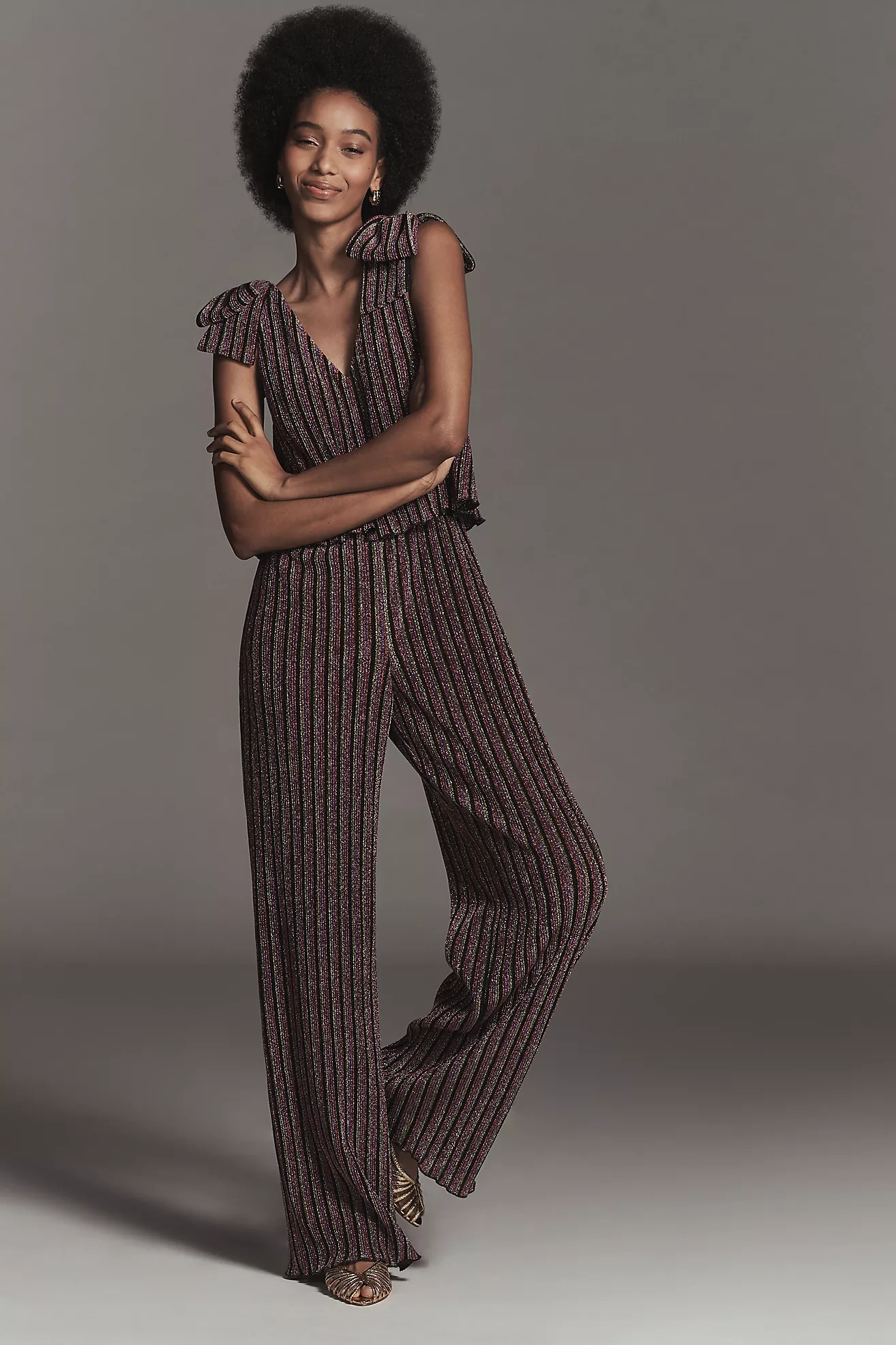 Saylor Natale Lurex Stripe Tiered Jumpsuit | Anthropologie (US)