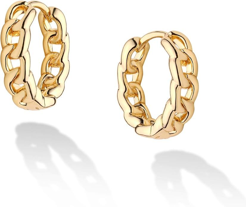 Amazon.com: Women Gold Hoop Earrings 14K Plated Gold Hypoallergenic Designer Ear Rings Fashion Je... | Amazon (US)