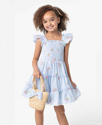 Rare Editions Little and Toddler Girls 2-Piece Floral Schiffli Seersucker Dress with Bag Set - Ma... | Macy's