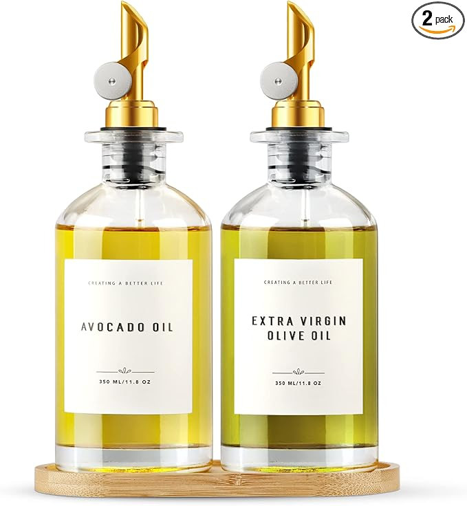 Olive Oil Dispenser Bottle with Bamboo Tray, GIXSEGIE Oil and Vinegar Dispenser Set w.Metal Pour ... | Amazon (US)