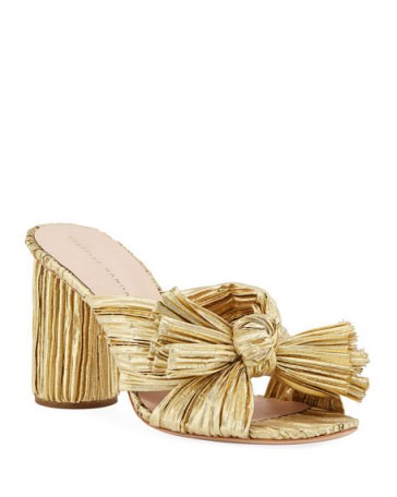 Loeffler Randall Penny Pleated Metallic Slide Sandals | Neiman Marcus