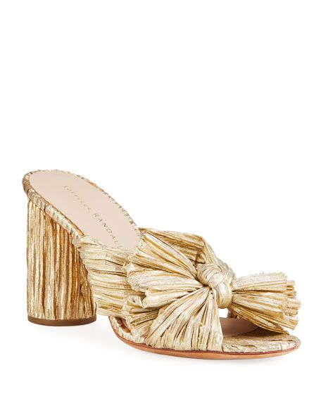 Loeffler Randall Penny Pleated Metallic Slide Sandals | Neiman Marcus