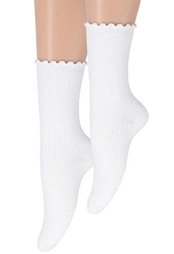 2 Pairs Ruffle Socks Women, Ruffle Turn-Cuff Casual Socks Breathable Cool Knit Cotton Lettuce Crew Frilly Socks (US, Numeric, 6, 9, Regular, Regular, White) | Amazon (US)