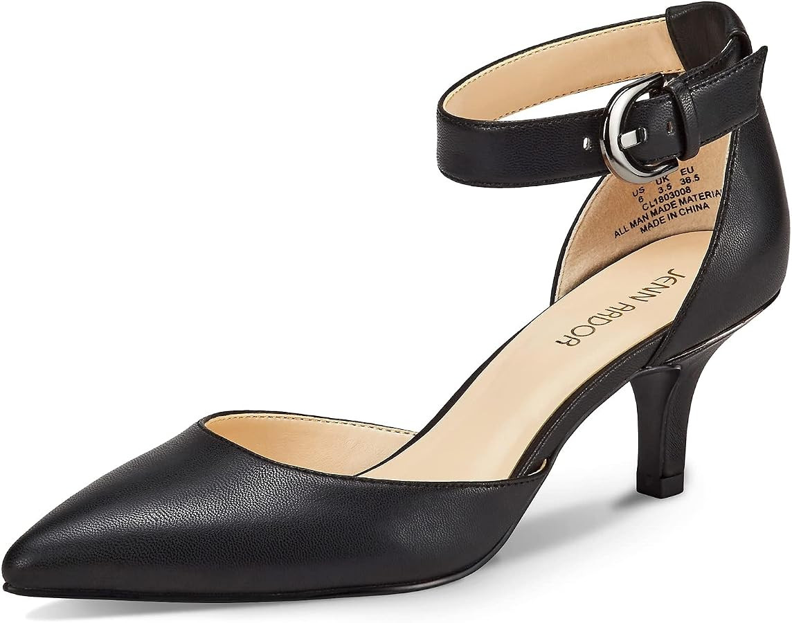 JENN ARDOR Women's Kitten Heel Pumps Ladies Closed Pointed Toe D'Orsay Ankle Strap Dress Stiletto | Amazon (US)
