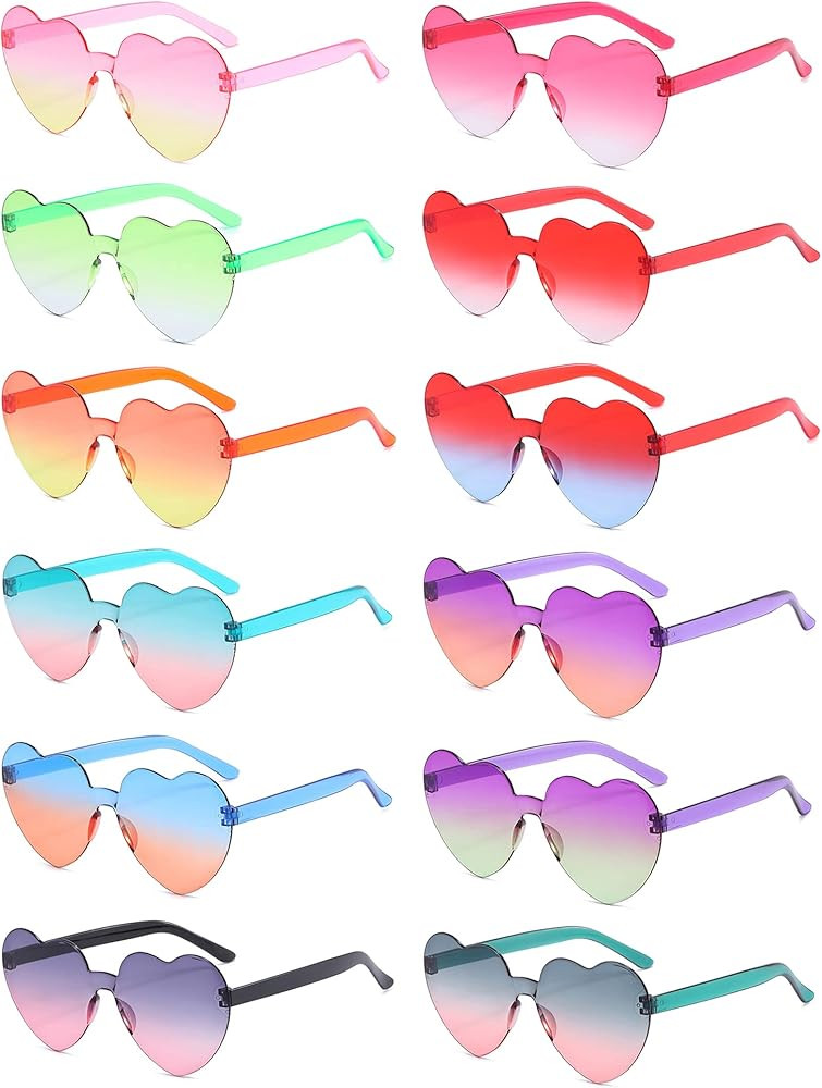 LIULIUBTY Heart Shaped Rimless Sunglasses, Bachelor Party Cool Sunglasses 12Pack, Colorful Funky ... | Amazon (US)